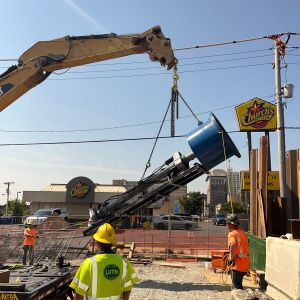Drill Rig is lowered into trench