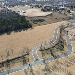 New roadway loop and curb through the expansion, with paving equipment working alongside the completed crypt sections