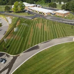 Fresh sod meeting the completed roadway